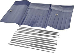 Grobet - 12 Piece Swiss Pattern File Set - 5-1/2" Long, 2 Coarseness, Set Includes Barrette, Crossing, Equalling, Half Round, Knife, Marking, Round, Round Edge Joint, Slitting, Square, Three Square, Warding - USA Tool & Supply