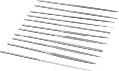 Grobet - 12 Piece Swiss Pattern File Set - 6-1/4" Long, 2 Coarseness, Set Includes Barrette, Crossing, Equalling, Half Round, Knife, Marking, Round, Round Edge Joint, Slitting, Square, Three Square, Warding - USA Tool & Supply