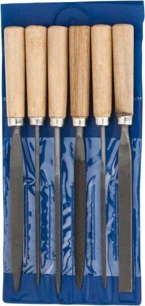 Grobet - 6 Piece American Pattern File Set - 7" Long, Set Includes Flat, Half Round, Round, Square, Three Square, Warding - USA Tool & Supply