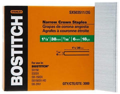 Stanley Bostitch - 1-1/2" Long x 7/32" Wide, 18 Gauge Crowned Construction Staple - Steel, Galvanized Finish - USA Tool & Supply