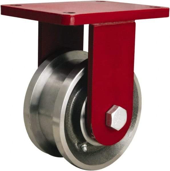 Hamilton - 5" Diam x 1-11/16" Wide x 8" OAH Top Plate Mount Rigid Caster - Forged Steel, 4,200 Lb Capacity, Straight Roller Bearing, 5-1/2 x 7-1/2" Plate - USA Tool & Supply