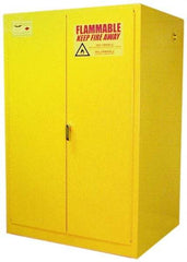 Eagle - 2 Door, 2 Shelf, Yellow Steel Standard Safety Cabinet for Flammable and Combustible Liquids - 65" High x 43" Wide x 34" Deep, Manual Closing Door, 3 Point Key Lock, 90 Gal Capacity - USA Tool & Supply