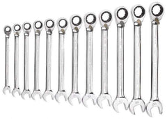 GearWrench - 12 Piece, 8mm to 19mm, Ratcheting Combination Wrench Set - Metric Measurement Standard, Chrome Finish, Comes in Tray - USA Tool & Supply