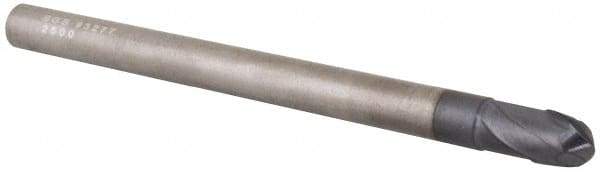 SGS - 1/4" Diam, 1/4" LOC, 2 Flute Solid Carbide Ball End Mill - AlTiN Finish, Single End, 3-1/2" OAL, 1/4" Shank Diam, Spiral Flute - USA Tool & Supply