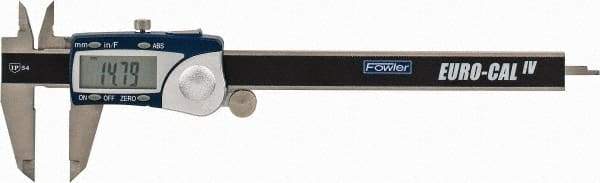 Fowler - 0 to 150mm Range, 0.01mm Resolution, IP54 Electronic Caliper - Stainless Steel with 1-1/2" Stainless Steel Jaws, 0.02mm Accuracy - USA Tool & Supply