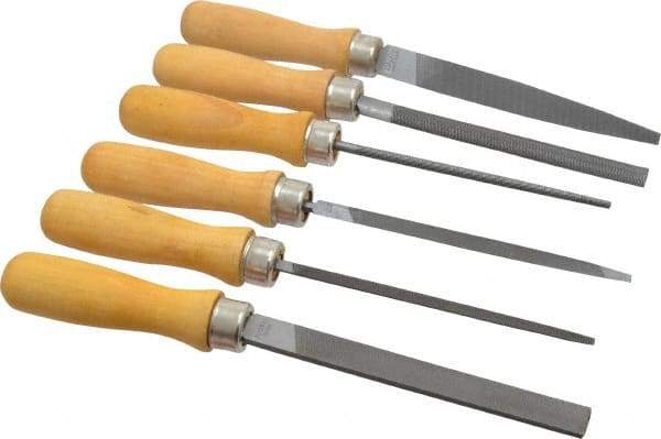 Nicholson - 6 Piece American Pattern File Set - 4" Long, Bastard Coarseness, Set Includes Half Round, Hand, Round, Slim Taper, Square, Warding - USA Tool & Supply