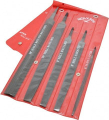 Nicholson - 5 Piece American Pattern File Set - 6", 8", 10" Long, Bastard/Smooth Coarseness, Set Includes Half Round, Mill, Slim Taper - USA Tool & Supply