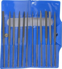 Nicholson - 12 Piece Swiss Pattern File Set - 5-1/2" Long, 2 Coarseness, Round Handle, Set Includes Barrette, Crossing, Equalling, Flat, Half Round, Knife, Round, Slitting, Square, Three Square - USA Tool & Supply