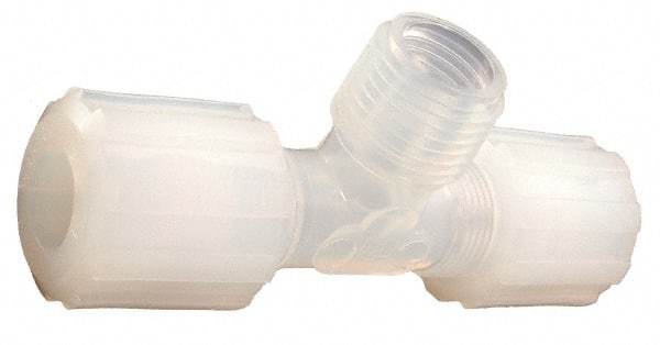 Parker - 3/8" Tube OD, PFA PTFE Plastic Compression Tube Male Branch Tee - 1/8 NPT Pipe, 300°F Max, Plastic Grip - USA Tool & Supply