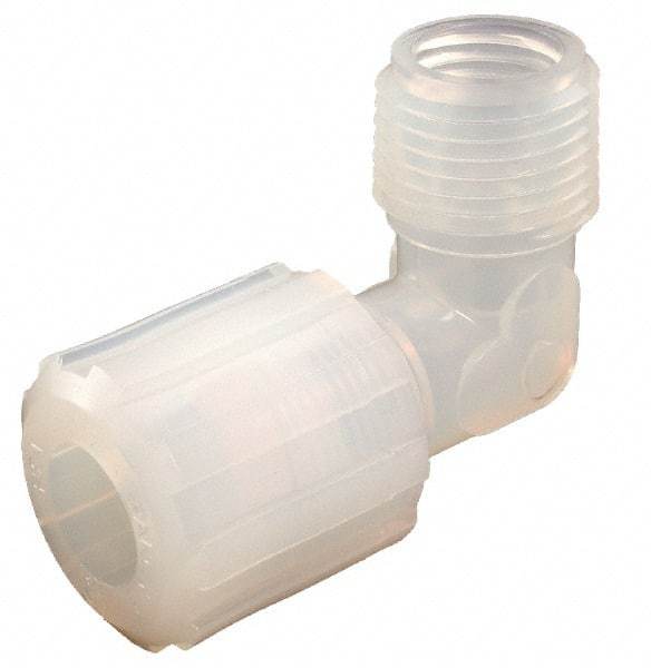 Parker - 1/4" Tube OD, PFA PTFE Plastic Compression Tube Male Adapter Elbow - 1/8 NPT Pipe, 325°F Max, Plastic Grip - USA Tool & Supply