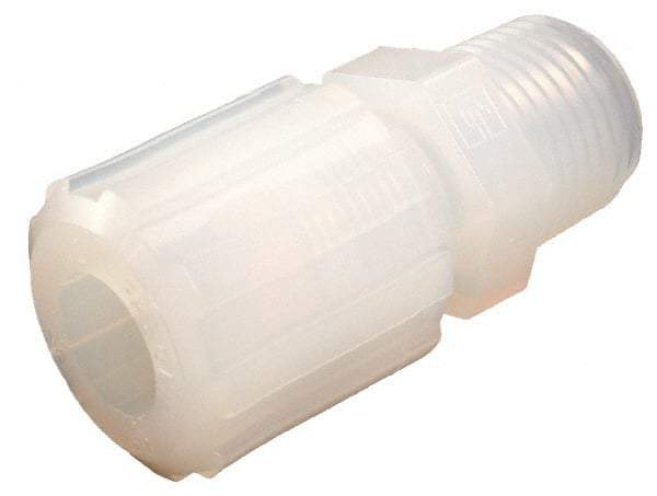 Parker - 1/8" Tube OD, PFA PTFE Plastic Compression Tube Male Straight Adapter - 1/4 NPT Pipe, 325°F Max, Plastic Grip - USA Tool & Supply