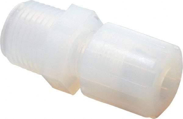 Parker - 3/8" Tube OD, PFA PTFE Plastic Compression Tube Male Straight Adapter - 1/2 NPT Pipe, 300°F Max, Plastic Grip - USA Tool & Supply