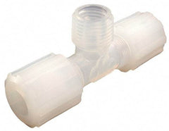 Parker - 1/8" Tube OD, PFA PTFE Plastic Compression Tube Male Branch Tee - 1/4 NPT Pipe, 325°F Max, Plastic Grip - USA Tool & Supply