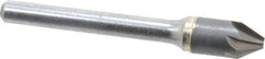 Made in USA - 3/8" Head Diam, 1/4" Shank Diam, 6 Flute 60° Solid Carbide Countersink - Bright Finish, 2-1/2" OAL, 1/8" Nose Diam, Single End, Straight Shank, Right Hand Cut - USA Tool & Supply