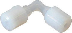 Parker - 1/4" Tube OD, PFA PTFE Plastic Compression Tube Union Elbow - 325°F Max, Plastic Grip - USA Tool & Supply