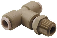 Parker - 1/4" Outside Diam, 1/8 NPTF, Polypropylene Push-to-Connect Tube Male Swivel Branch Tee - 150 Max psi, White - USA Tool & Supply