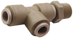 Parker - 5/16" Outside Diam, 1/4 NPTF, Acetal Push-to-Connect Tube Male Swivel Run Tee - 300 Max psi, Gray - USA Tool & Supply