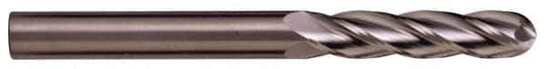 Kennametal - 5/8" Diam, 3" LOC, 4 Flute Solid Carbide Ball End Mill - TiN/TiCN/TiN Finish, Single End, 6" OAL, 5/8" Shank Diam, Spiral Flute - USA Tool & Supply