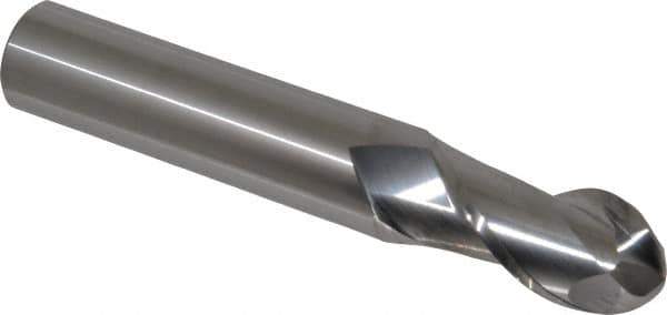 Accupro - 1" Diam, 2" LOC, 2 Flute Solid Carbide Ball End Mill - Uncoated, Single End, 6" OAL, 1" Shank Diam, Spiral Flute - USA Tool & Supply