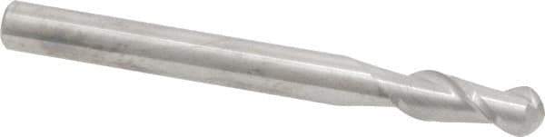 Accupro - 3/8" Diam, 1" LOC, 2 Flute Solid Carbide Ball End Mill - Uncoated, Single End, 4" OAL, 3/8" Shank Diam, Spiral Flute - USA Tool & Supply