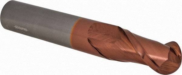 Accupro - 1" Diam, 2" LOC, 2 Flute Solid Carbide Ball End Mill - TiCN Finish, Single End, 6" OAL, 1" Shank Diam, Spiral Flute - USA Tool & Supply