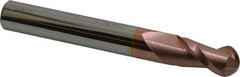 Accupro - 5/8" Diam, 3" LOC, 2 Flute Solid Carbide Ball End Mill - TiCN Finish, Single End, 6" OAL, 5/8" Shank Diam, Spiral Flute - USA Tool & Supply