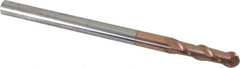 Accupro - 3/8" Diam, 1-1/2" LOC, 2 Flute Solid Carbide Ball End Mill - TiCN Finish, Single End, 6" OAL, 3/8" Shank Diam, Spiral Flute - USA Tool & Supply