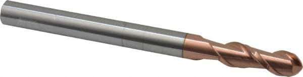 Accupro - 1/2" Diam, 1-1/2" LOC, 2 Flute Solid Carbide Ball End Mill - TiCN Finish, Single End, 6" OAL, 1/2" Shank Diam, Spiral Flute - USA Tool & Supply