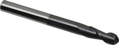 Accupro - 3/8" Diam, 1" LOC, 2 Flute Solid Carbide Ball End Mill - AlTiN Finish, Single End, 4" OAL, 3/8" Shank Diam, Spiral Flute - USA Tool & Supply