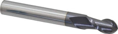 Accupro - 1/2" Diam, 1" LOC, 2 Flute Solid Carbide Ball End Mill - AlTiN Finish, Single End, 4" OAL, 1/2" Shank Diam, Spiral Flute - USA Tool & Supply