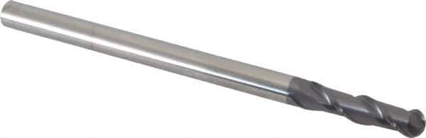 Accupro - 3/8" Diam, 1-1/2" LOC, 2 Flute Solid Carbide Ball End Mill - AlTiN Finish, Single End, 6" OAL, 3/8" Shank Diam, Spiral Flute - USA Tool & Supply