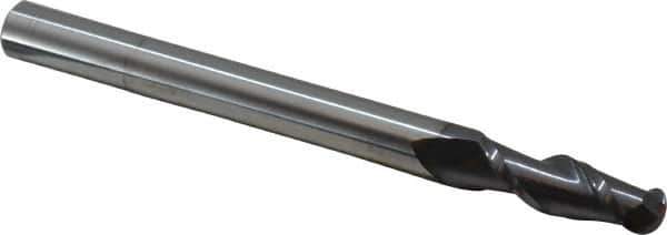 Accupro - 1/2" Diam, 1-1/2" LOC, 2 Flute Solid Carbide Ball End Mill - AlTiN Finish, Single End, 6" OAL, 1/2" Shank Diam, Spiral Flute - USA Tool & Supply