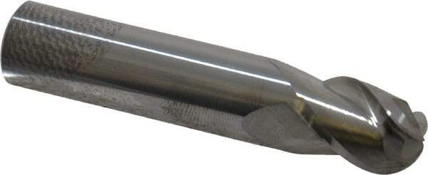 Accupro - 1/2" Diam, 5/8" LOC, 3 Flute Solid Carbide Ball End Mill - Uncoated, Single End, 2-1/2" OAL, 1/2" Shank Diam, Spiral Flute - USA Tool & Supply