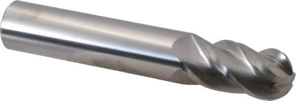 Accupro - 1" Diam, 2" LOC, 4 Flute Solid Carbide Ball End Mill - Uncoated, Single End, 6" OAL, 1" Shank Diam, Spiral Flute - USA Tool & Supply