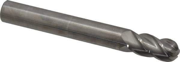 Accupro - 1/2" Diam, 1" LOC, 4 Flute Solid Carbide Ball End Mill - Uncoated, Single End, 4" OAL, 1/2" Shank Diam, Spiral Flute - USA Tool & Supply