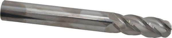 Accupro - 3/4" Diam, 2" LOC, 4 Flute Solid Carbide Ball End Mill - Uncoated, Single End, 6" OAL, 3/4" Shank Diam, Spiral Flute - USA Tool & Supply