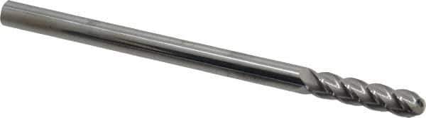 Accupro - 3/8" Diam, 1-1/2" LOC, 4 Flute Solid Carbide Ball End Mill - Uncoated, Single End, 6" OAL, 3/8" Shank Diam, Spiral Flute - USA Tool & Supply