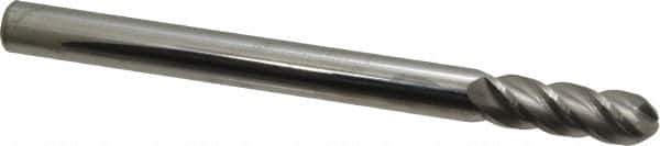 Accupro - 1/2" Diam, 1-1/2" LOC, 4 Flute Solid Carbide Ball End Mill - Uncoated, Single End, 6" OAL, 1/2" Shank Diam, Spiral Flute - USA Tool & Supply