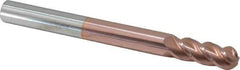 Accupro - 3/8" Diam, 1" LOC, 4 Flute Solid Carbide Ball End Mill - TiCN Finish, Single End, 4" OAL, 3/8" Shank Diam, Spiral Flute - USA Tool & Supply