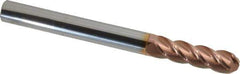 Accupro - 9/16" Diam, 2" LOC, 4 Flute Solid Carbide Ball End Mill - TiCN Finish, Single End, 6" OAL, 9/16" Shank Diam, Spiral Flute - USA Tool & Supply