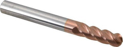 Accupro - 5/8" Diam, 2" LOC, 4 Flute Solid Carbide Ball End Mill - TiCN Finish, Single End, 6" OAL, 5/8" Shank Diam, Spiral Flute - USA Tool & Supply