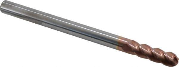 Accupro - 7/16" Diam, 1-1/2" LOC, 4 Flute Solid Carbide Ball End Mill - TiCN Finish, Single End, 6" OAL, 7/16" Shank Diam, Spiral Flute - USA Tool & Supply