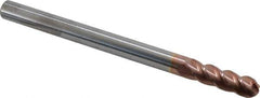 Accupro - 7/16" Diam, 1-1/2" LOC, 4 Flute Solid Carbide Ball End Mill - TiCN Finish, Single End, 6" OAL, 7/16" Shank Diam, Spiral Flute - USA Tool & Supply