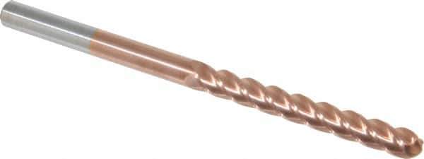 Accupro - 3/8" Diam, 3" LOC, 4 Flute Solid Carbide Ball End Mill - TiCN Finish, Single End, 6" OAL, 3/8" Shank Diam, Spiral Flute - USA Tool & Supply