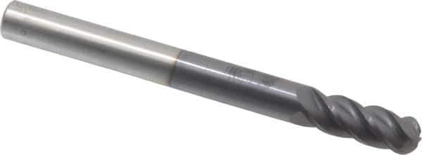 Accupro - 3/8" Diam, 1" LOC, 4 Flute Solid Carbide Ball End Mill - AlTiN Finish, Single End, 4" OAL, 3/8" Shank Diam, Spiral Flute - USA Tool & Supply