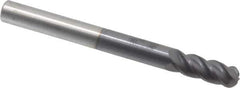 Accupro - 3/8" Diam, 1" LOC, 4 Flute Solid Carbide Ball End Mill - AlTiN Finish, Single End, 4" OAL, 3/8" Shank Diam, Spiral Flute - USA Tool & Supply