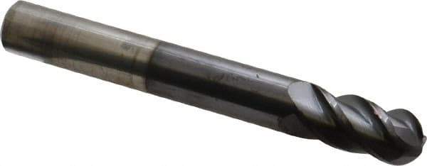 Accupro - 1/2" Diam, 1" LOC, 4 Flute Solid Carbide Ball End Mill - AlTiN Finish, Single End, 4" OAL, 1/2" Shank Diam, Spiral Flute - USA Tool & Supply