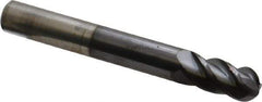 Accupro - 1/2" Diam, 1" LOC, 4 Flute Solid Carbide Ball End Mill - AlTiN Finish, Single End, 4" OAL, 1/2" Shank Diam, Spiral Flute - USA Tool & Supply
