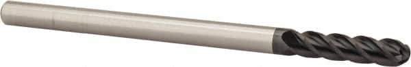 Accupro - 3/8" Diam, 1-1/2" LOC, 4 Flute Solid Carbide Ball End Mill - AlTiN Finish, Single End, 6" OAL, 3/8" Shank Diam, Spiral Flute - USA Tool & Supply