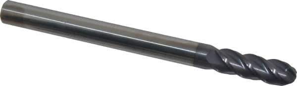 Accupro - 1/2" Diam, 1-1/2" LOC, 4 Flute Solid Carbide Ball End Mill - AlTiN Finish, Single End, 6" OAL, 1/2" Shank Diam, Spiral Flute - USA Tool & Supply